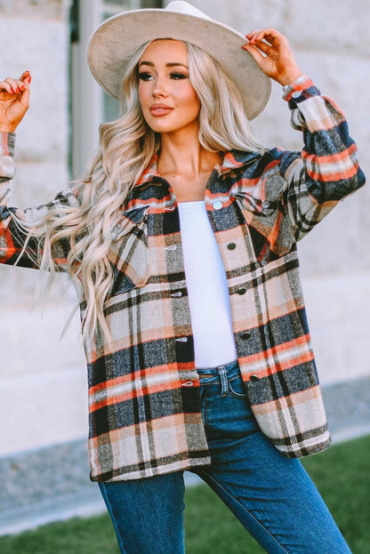 Brown Plaid Button Up Long Sleeve Flannel Shacket 