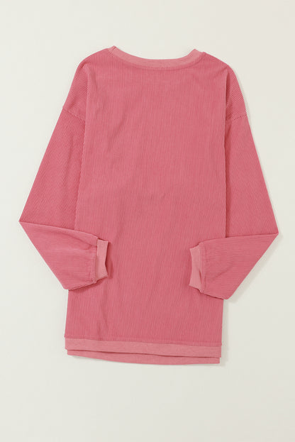 Orange Plain Drop Sleeve Crinkle Rib Oversized Sweatshirt 