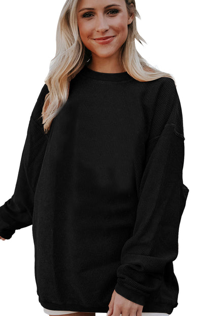 Orange Plain Drop Sleeve Crinkle Rib Oversized Sweatshirt 