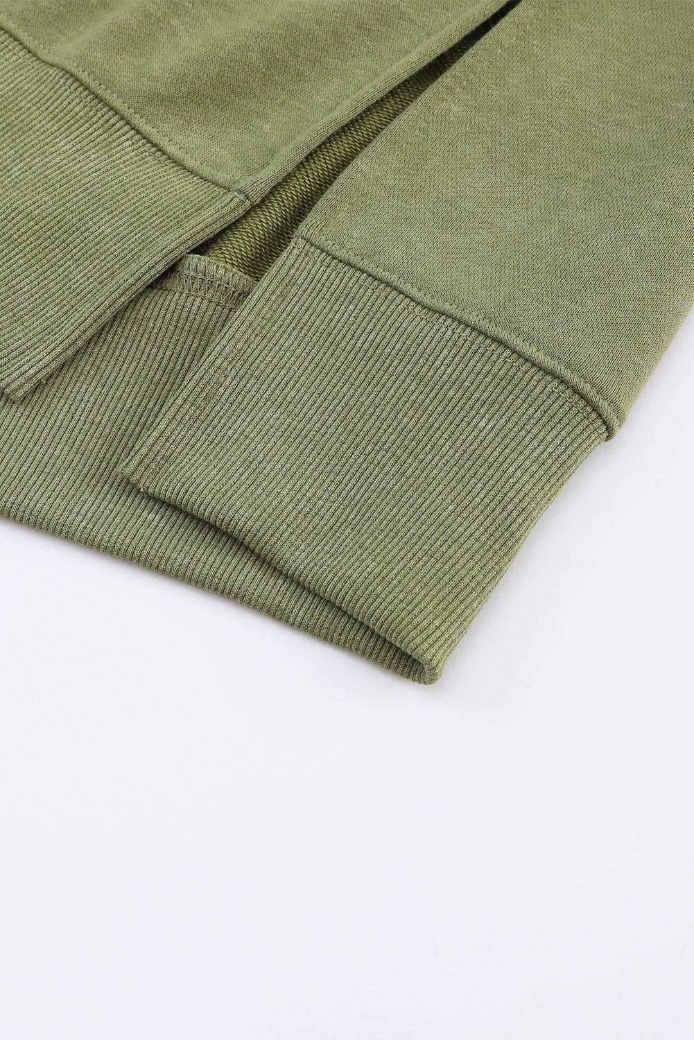 Green Plain Drop Shoulder Ribbed Trim Oversized Sweatshirt - Vesteeto
