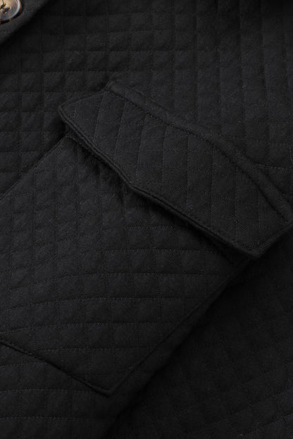 Black Lattice Texture Retro Flap Pocket Button Quilted Shacket 