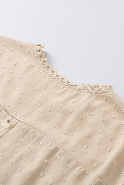 White Swiss Dot Crochet Eyelet Back Button Detail Summer Top