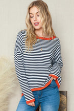 Striped Colorblock Trim Knit Pullover Sweater 