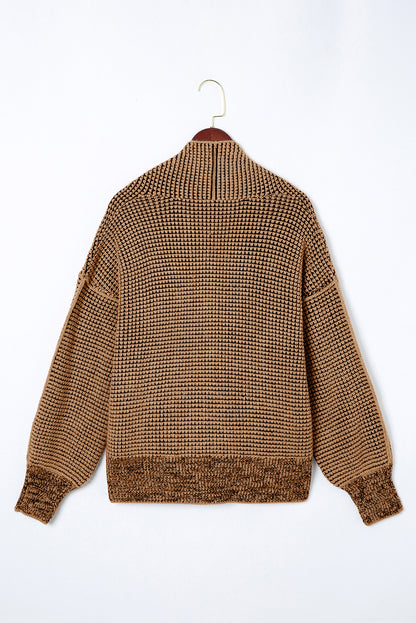 Brown Chunky Knit Pocketed Drop Sleeve Cardigan 