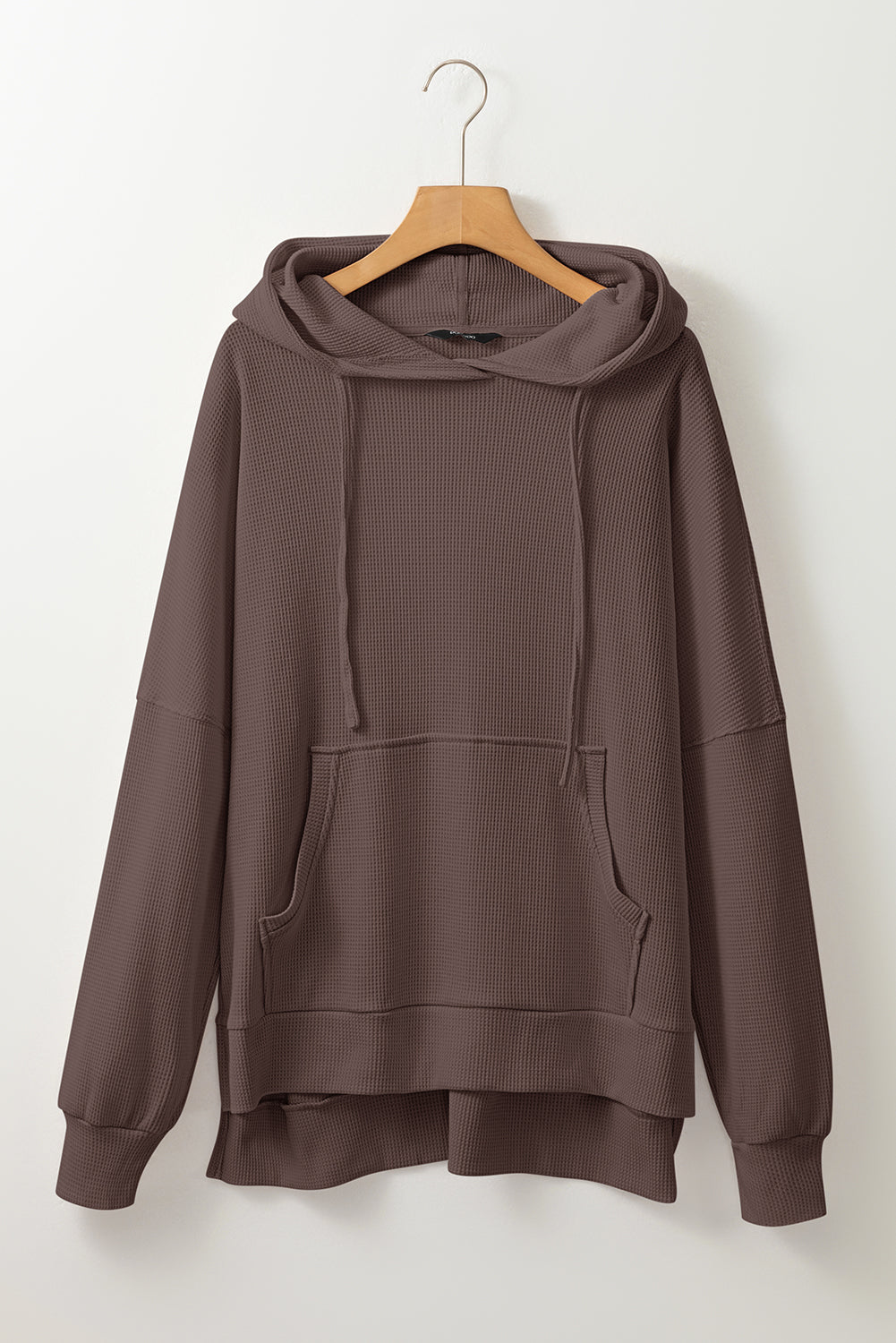 Coffee Waffle Knit High Low Oversized Hoodie 