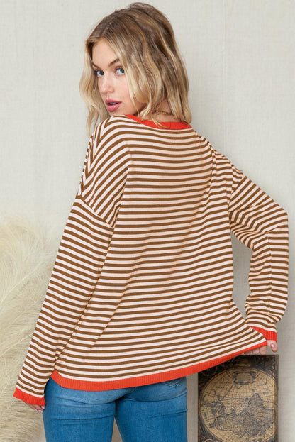 Striped Colorblock Trim Knit Pullover Sweater 