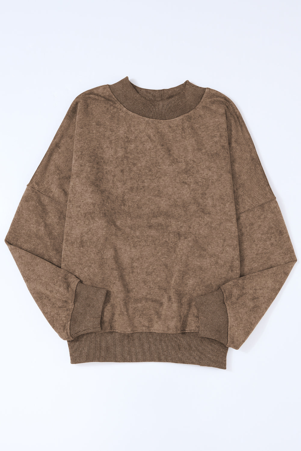 Brown Plain Drop Shoulder Crew Neck Pullover Sweatshirt 