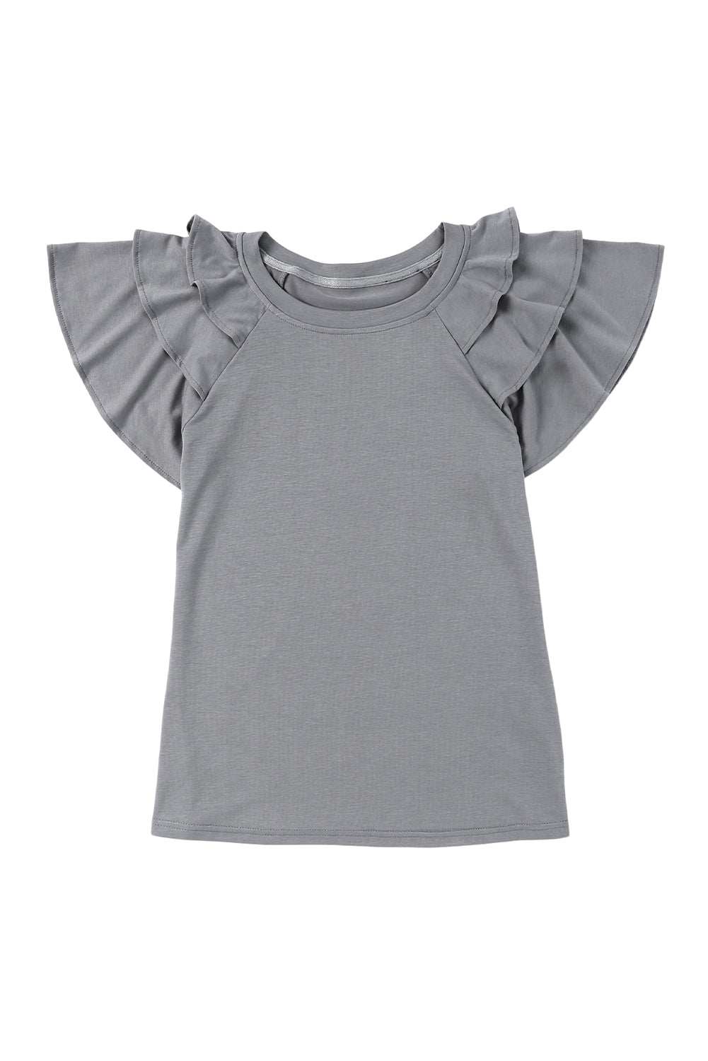 Black Basic Tiered Ruffle Casual Round Neck T Shirt 