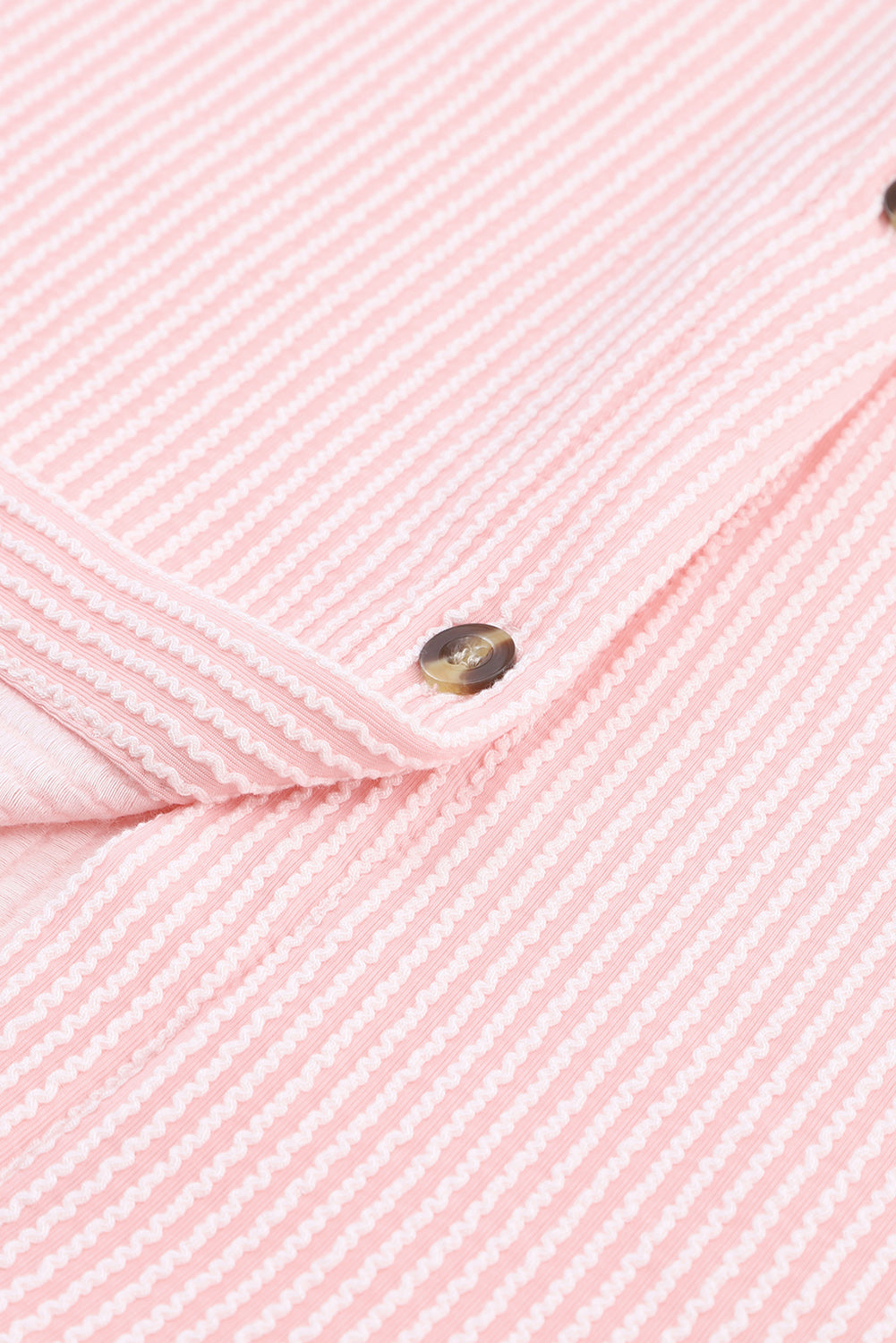 Pink Solid Color Textured Roll Tab Sleeve Shirt Shacket
