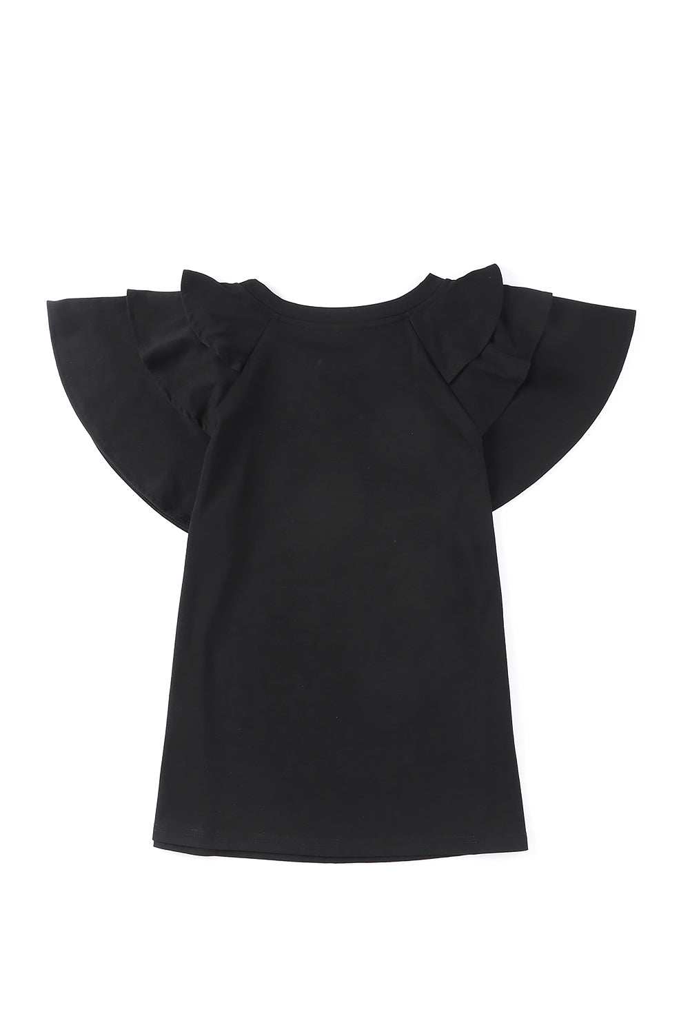 Black Basic Tiered Ruffle Casual Round Neck T Shirt 