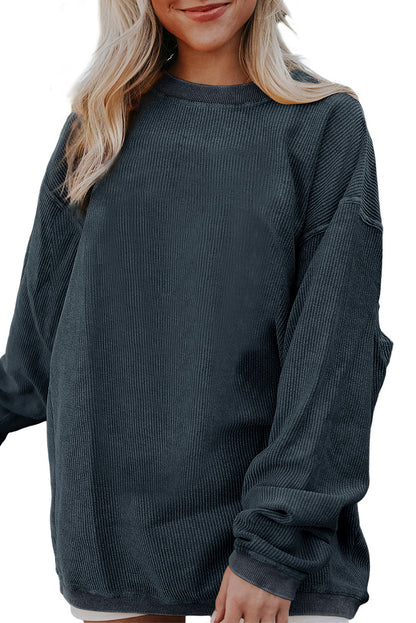 Orange Plain Drop Sleeve Crinkle Rib Oversized Sweatshirt 