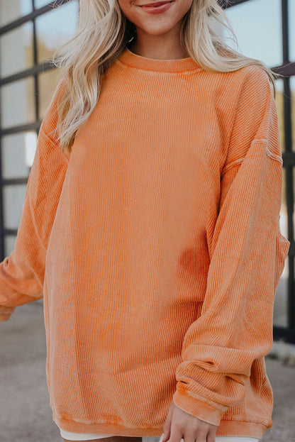 Orange Plain Drop Sleeve Crinkle Rib Oversized Sweatshirt 