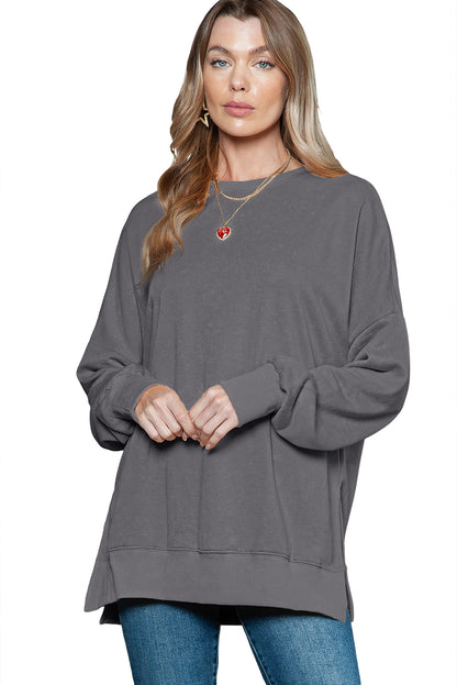 Pink Plain Drop Shoulder Ribbed Trim Oversized Sweatshirt 