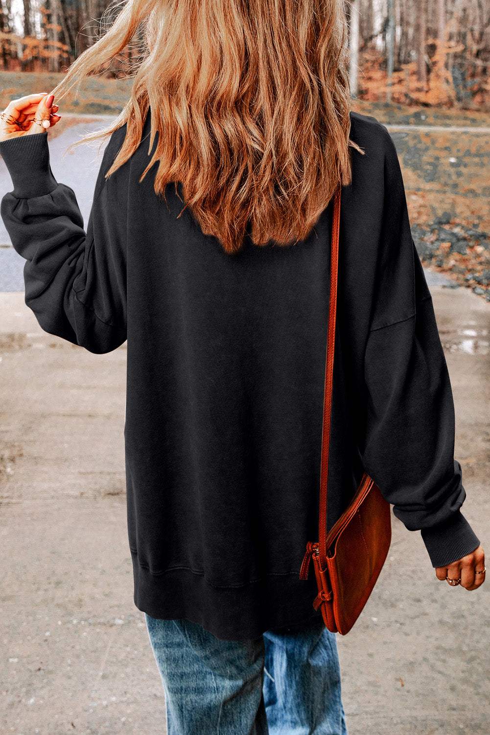 Green Plain Drop Shoulder Ribbed Trim Oversized Sweatshirt