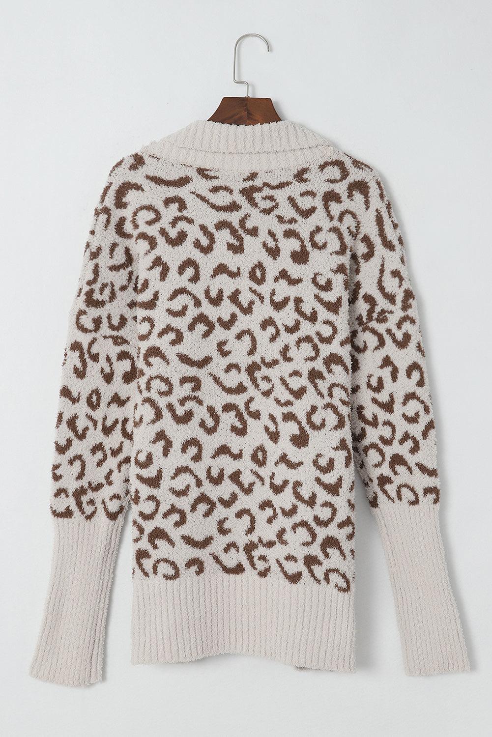 Fuzzy Leopard Collar Cardigan - Vesteeto