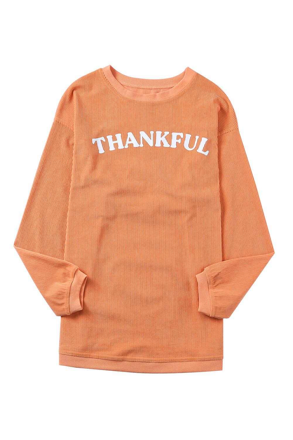 Orange Thanksgiving Thankful Casual Ribbed Corded Sweatshirt 