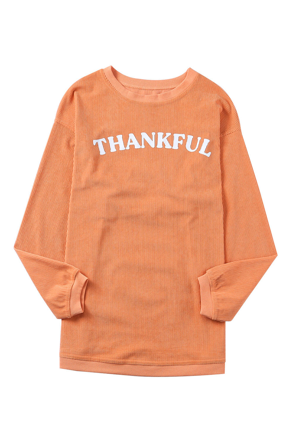 Orange Plain Drop Sleeve Crinkle Rib Oversized Sweatshirt 