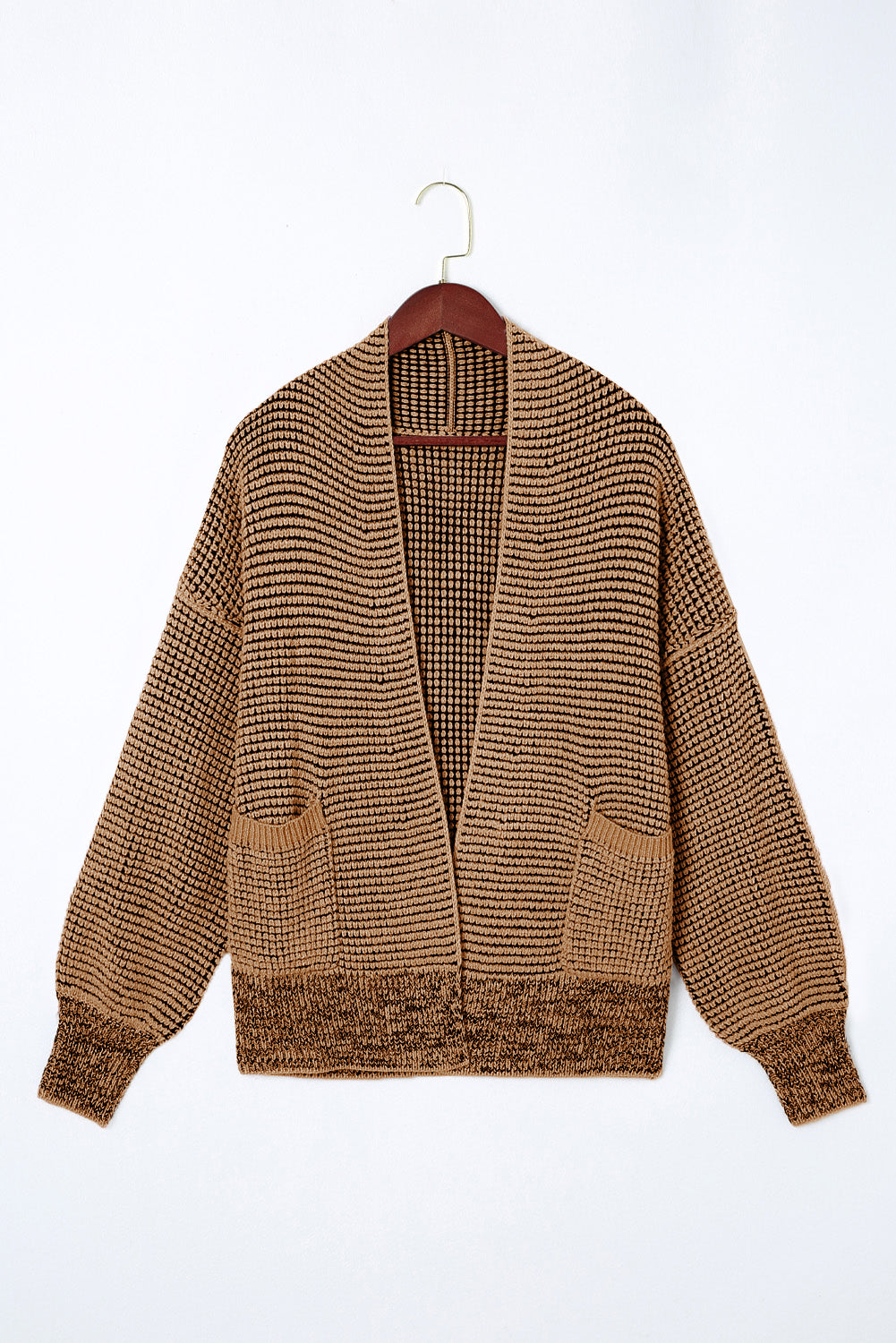 Brown Chunky Knit Pocketed Drop Sleeve Cardigan 