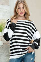 Blue Casual Striped Drop Shoulder Pullover Sweatshirt 