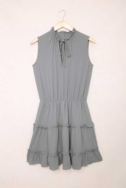 Blue Reversible Frill V Neck Sleeveless Swing Mini Dress 