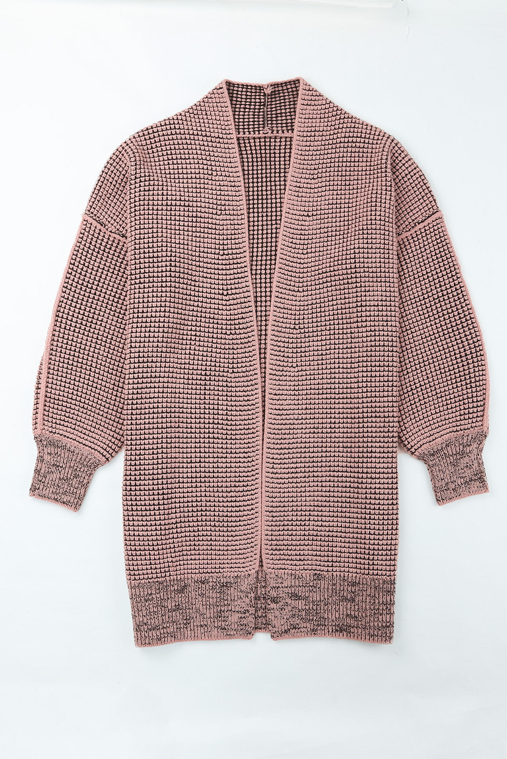 Pink Plaid Contrast Trim Casual Knit Long Cardigan 