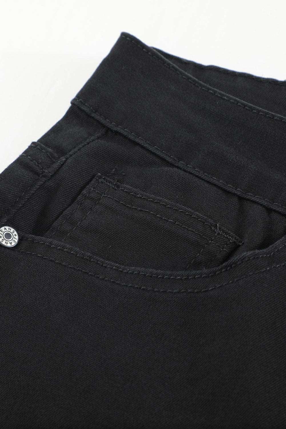 Black Buttons Frayed Cropped High Waisted Jeans - Vesteeto