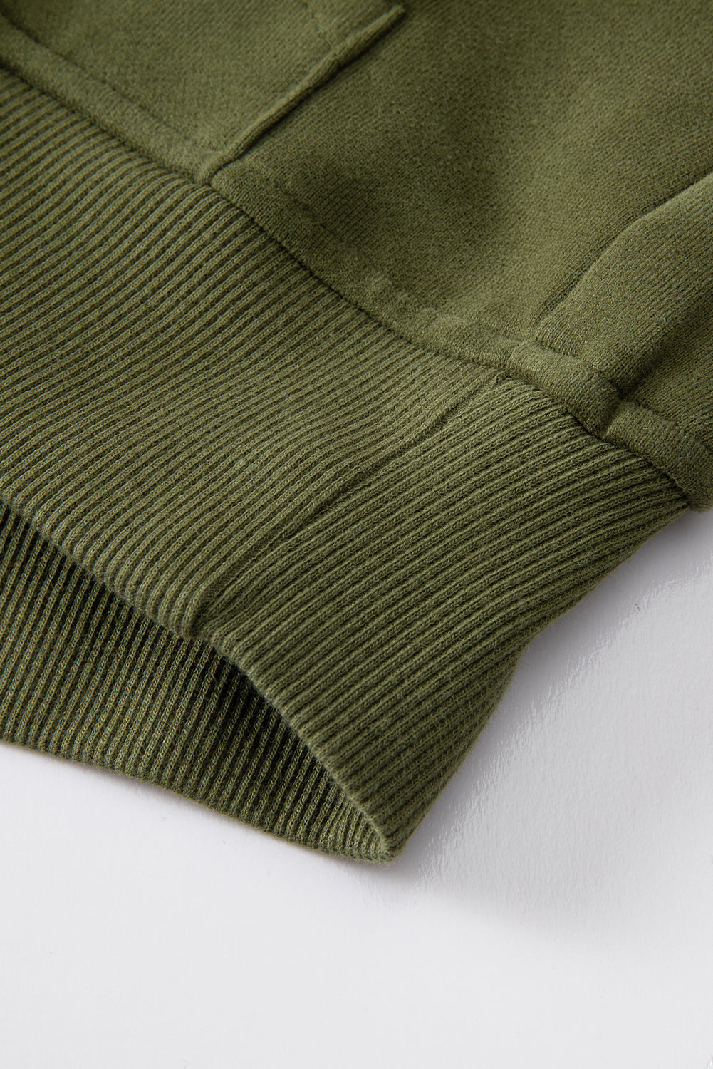 Smoke Green Zip Up Stand Collar Ribbed Thumbhole Sleeve Sweatshirt 