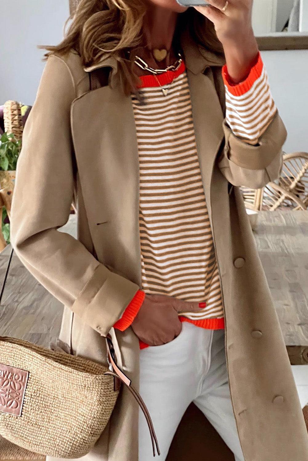 Striped Colorblock Trim Knit Pullover Sweater 