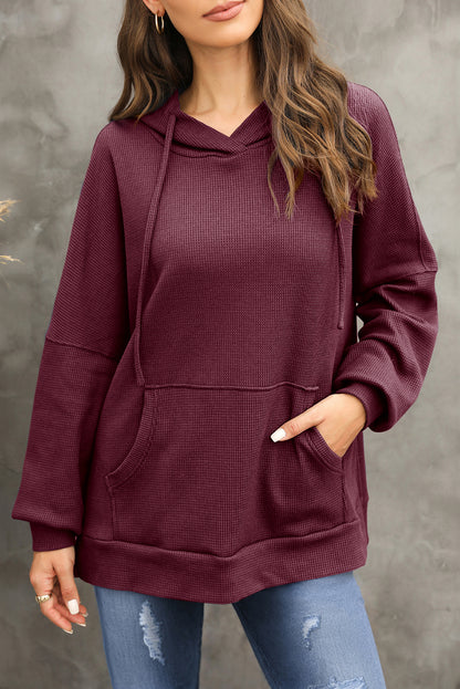 Coffee Waffle Knit High Low Oversized Hoodie 