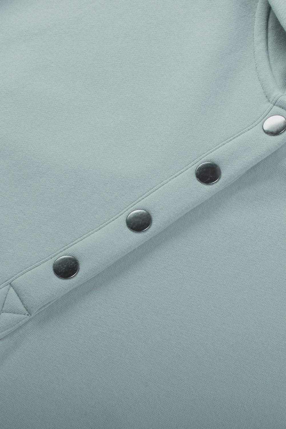 Light Blue Casual Batwing Sleeve Pocket Henley Hoodie 