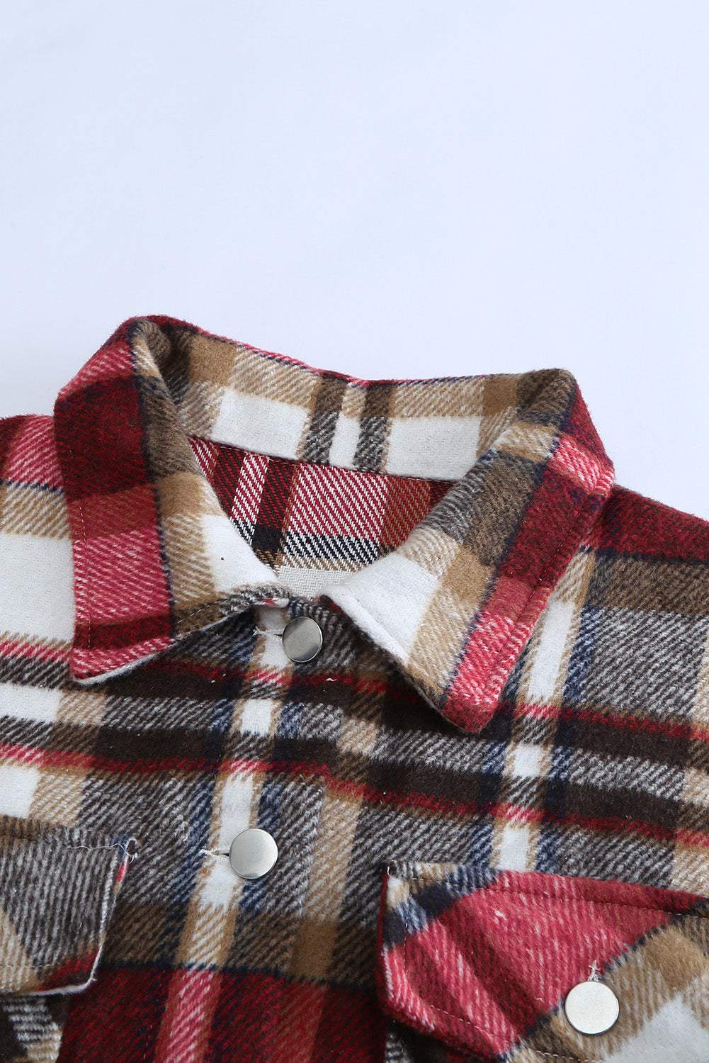 Brown Plaid Button Up Long Sleeve Flannel Shacket 