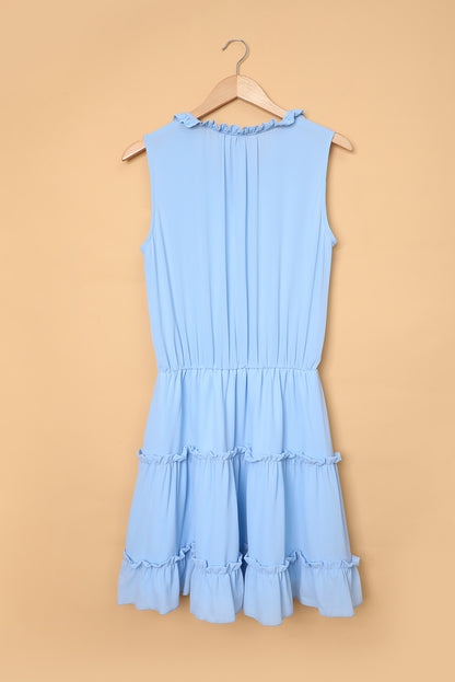 Blue Reversible Frill V Neck Sleeveless Swing Mini Dress 