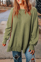 Green Plain Drop Shoulder Ribbed Trim Oversized Sweatshirt 