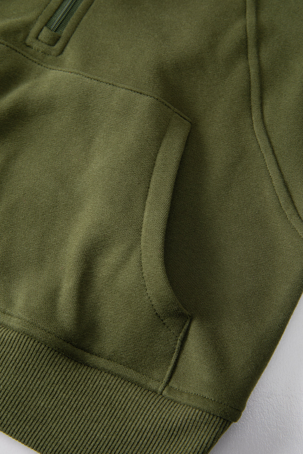 Smoke Green Zip Up Stand Collar Ribbed Thumbhole Sleeve Sweatshirt 