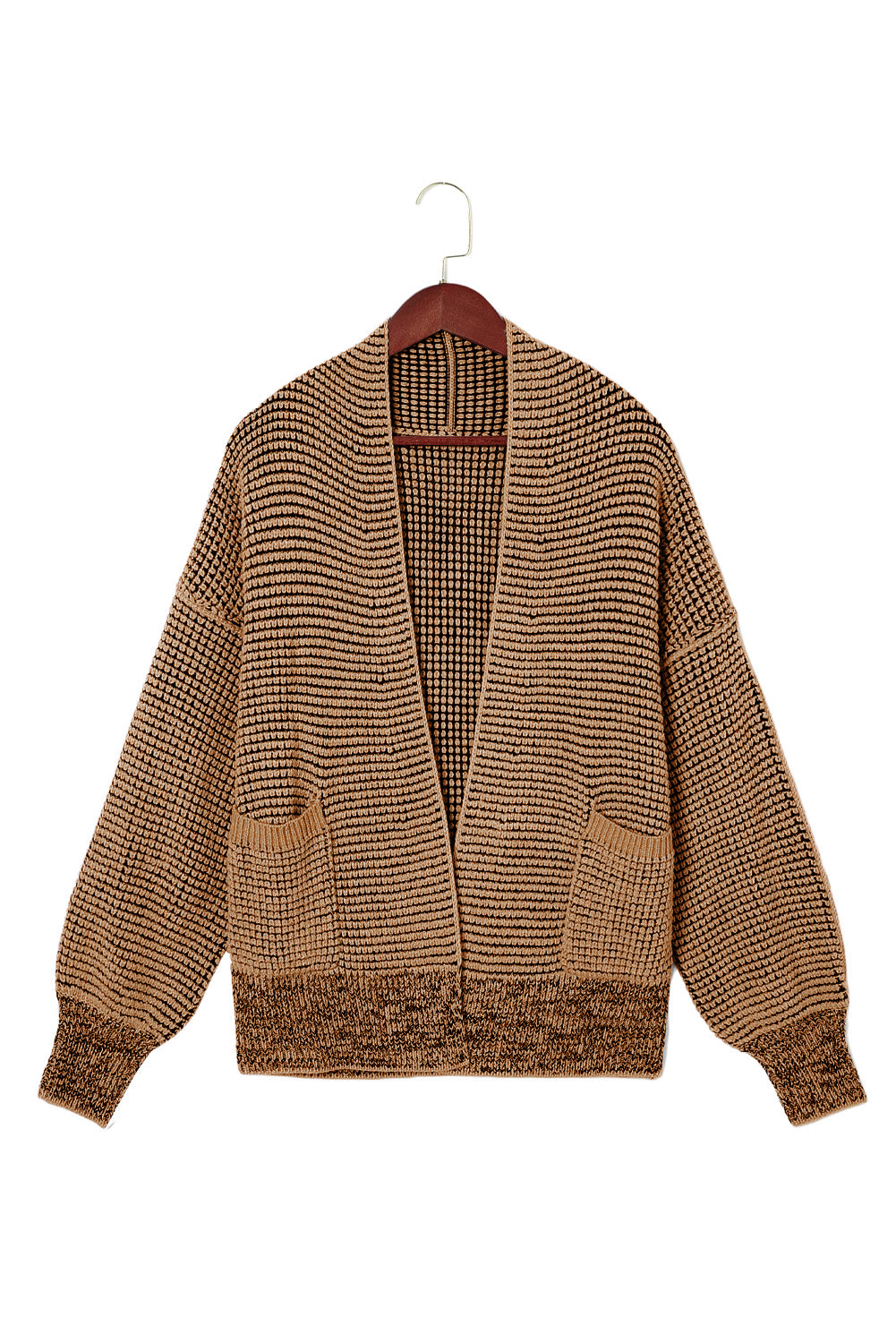 Brown Chunky Knit Pocketed Drop Sleeve Cardigan 