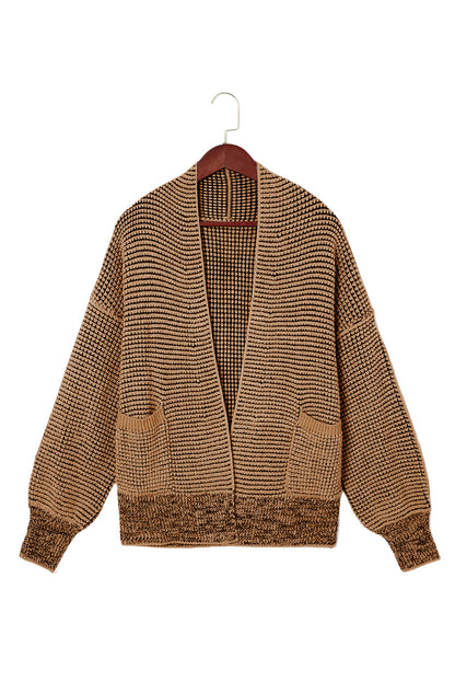 Brown Chunky Knit Pocketed Drop Sleeve Cardigan 