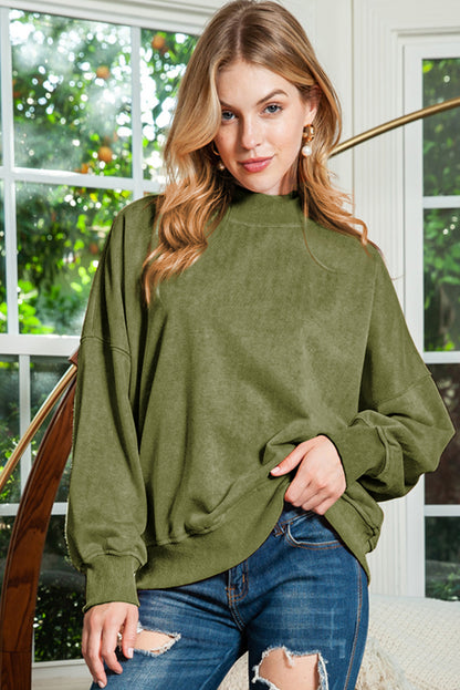 Brown Plain Drop Shoulder Crew Neck Pullover Sweatshirt 