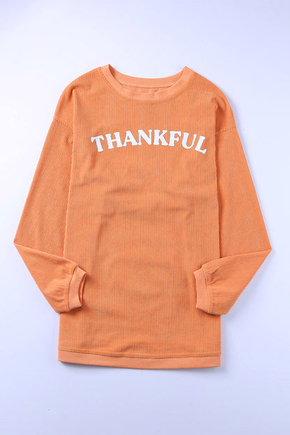 Orange Plain Drop Sleeve Crinkle Rib Oversized Sweatshirt 