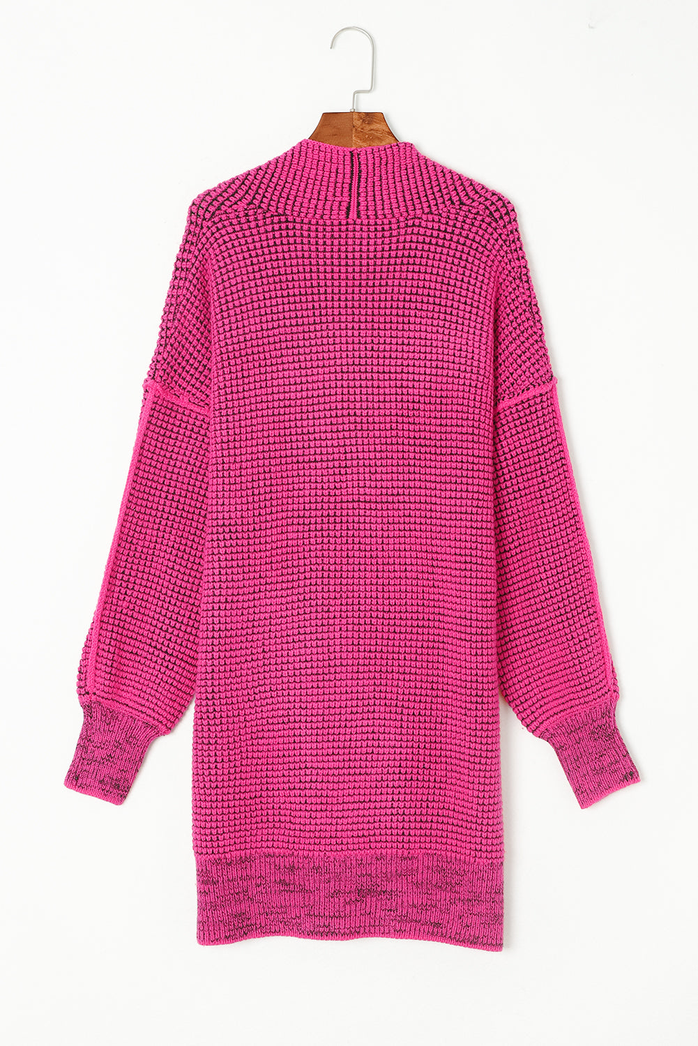 Pink Plaid Contrast Trim Casual Knit Long Cardigan 