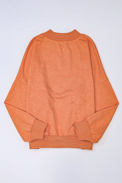 Brown Plain Drop Shoulder Crew Neck Pullover Sweatshirt 