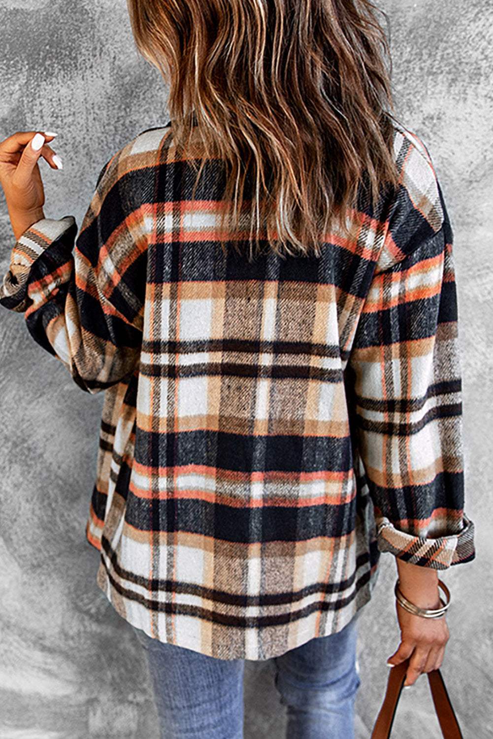 Brown Plaid Button Up Long Sleeve Flannel Shacket 