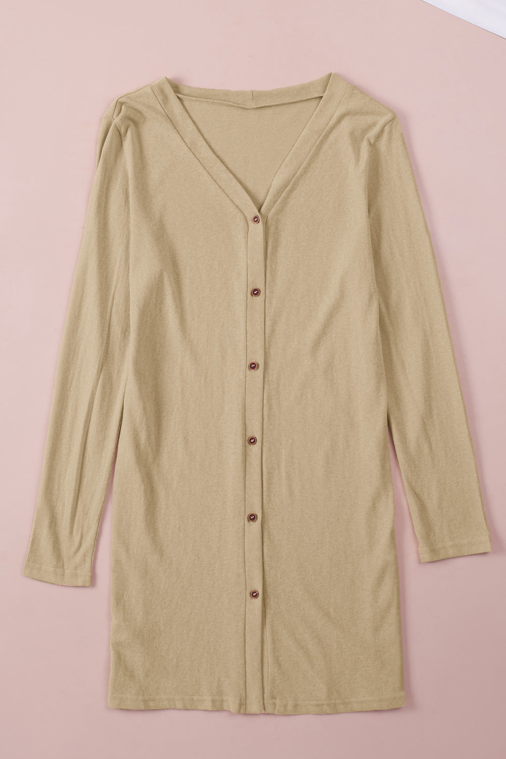 Brown Solid Color Casual Button Front Long Cardigan 