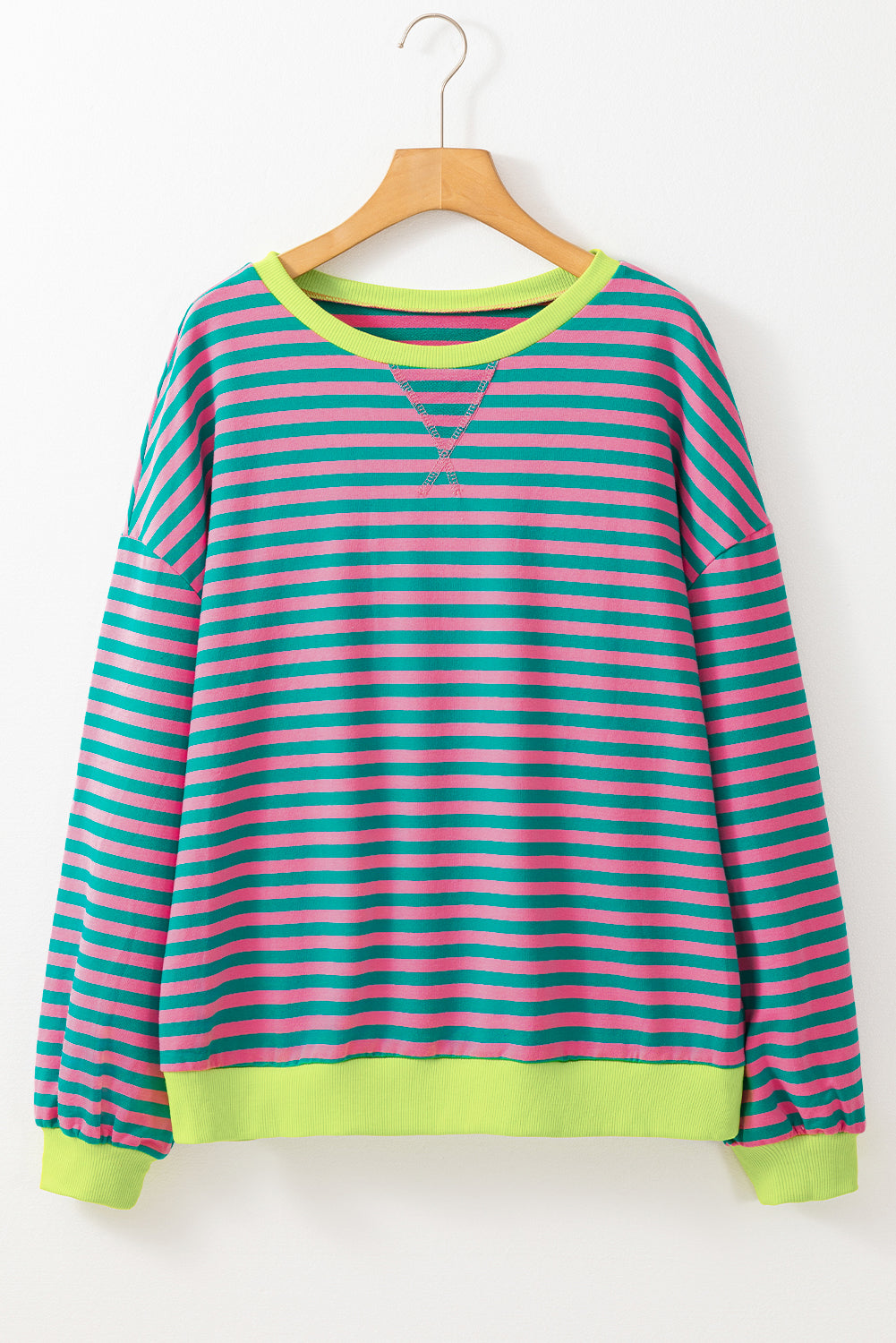 Blue Stripe Contrast Edge Cross Seam Oversized Pullover 