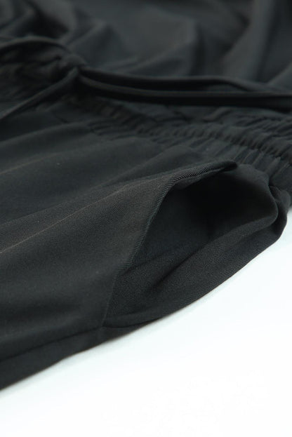 Black Tie Waist Off Shoulder Short Sleeve Tapered Jumpsuit - Vesteeto