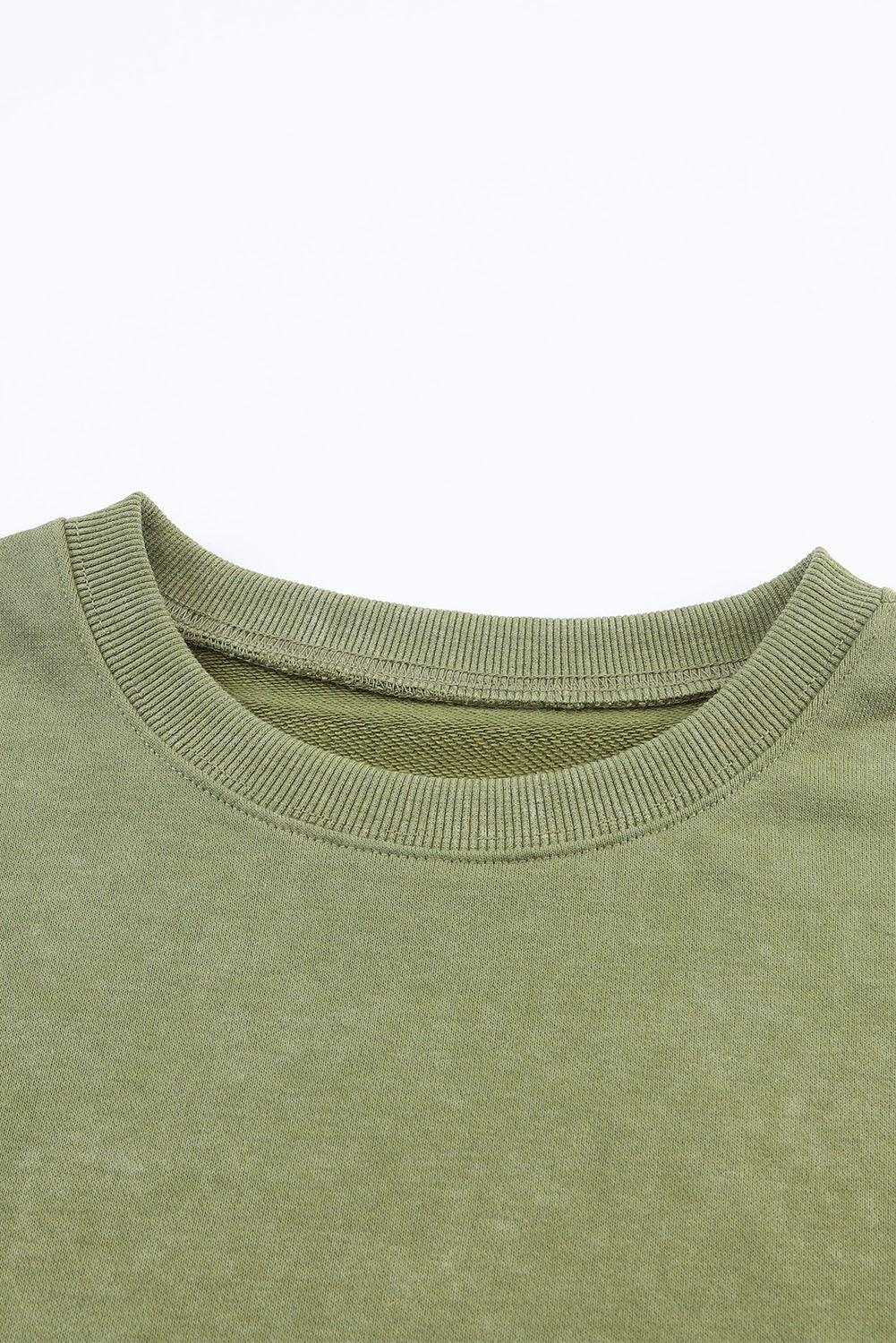 Green Plain Drop Shoulder Ribbed Trim Oversized Sweatshirt - Vesteeto