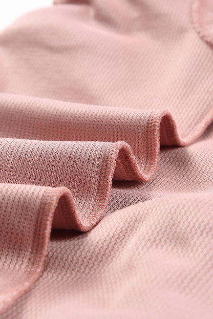 Pink Solid Ribbed Round Neck Pullover Sweatshirt 