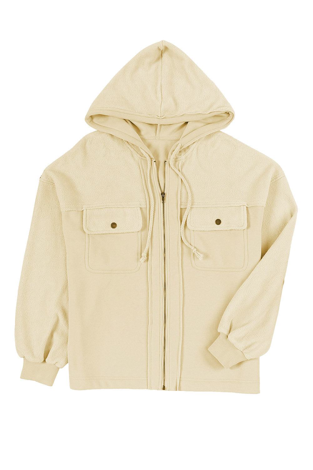 Green Flap Pockets Bishop Sleeve Zip Up Hoodie Jacket 