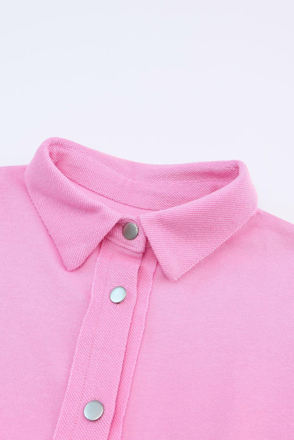 Rose Plaid Patchwork Chest Pockets Oversized Shirt Shacket - Vesteeto