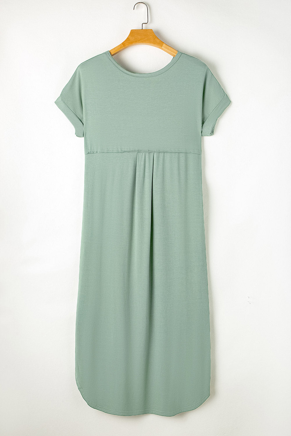 Grass Green Solid Color Hidden Pocket V Neck Slit Maxi Dress 