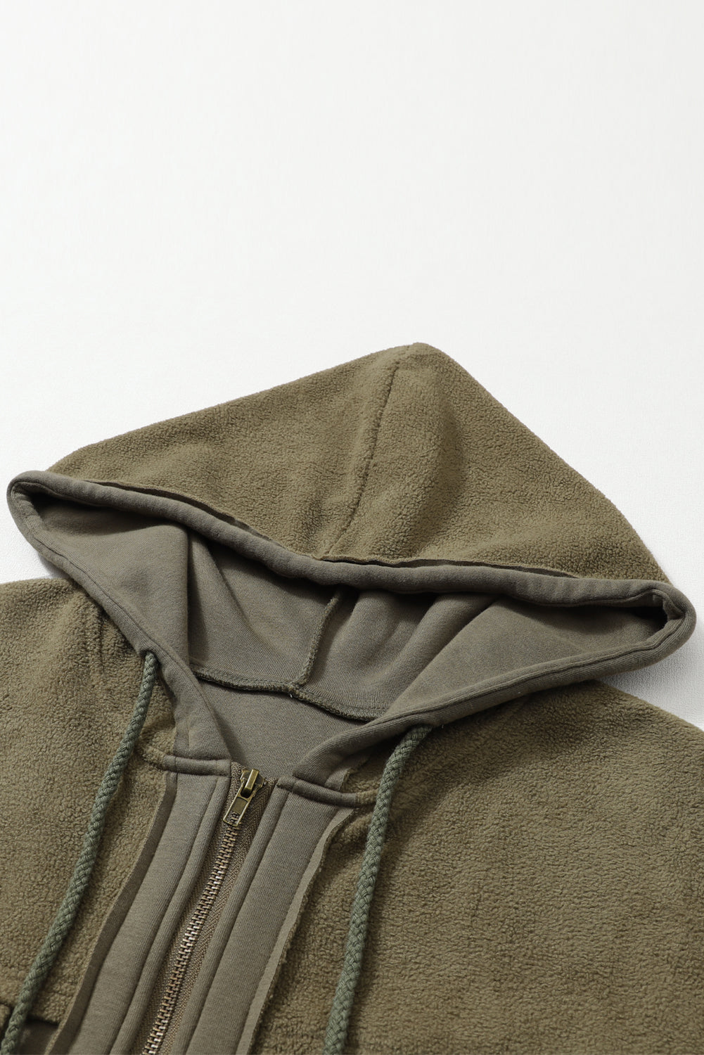 Green Flap Pockets Bishop Sleeve Zip Up Hoodie Jacket 